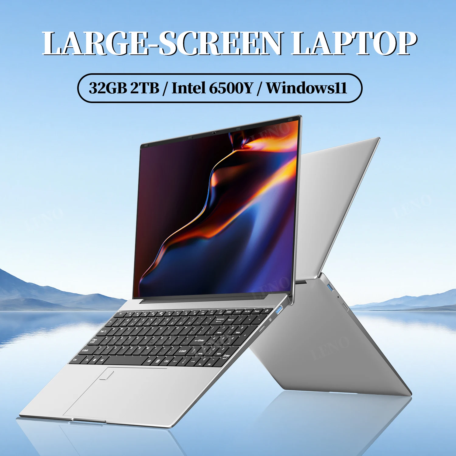 LENO 15,6-Zoll-Laptop, großer Bildschirm, 32 GB RAM, 2 TB SSD, Intel 6500Y, Büro-Windows 11-Notebook, 5000 mAh, Gamer-PC mit hintergrundbeleuchtetem Fingerabdruck Image