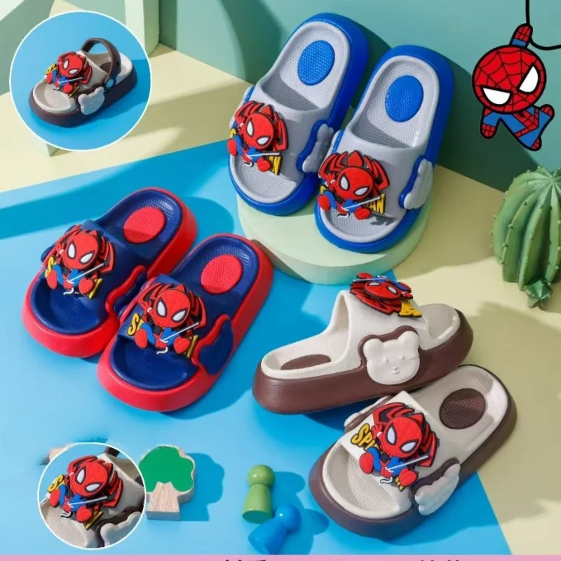 Kids'Casual Hausschuhe Außerhalb Strand Cartoon Spider-Man EVA Sommerschuhe für rutschfeste weiche Unterseite Jungen Blau Khaki Schuhe Größe 18-3