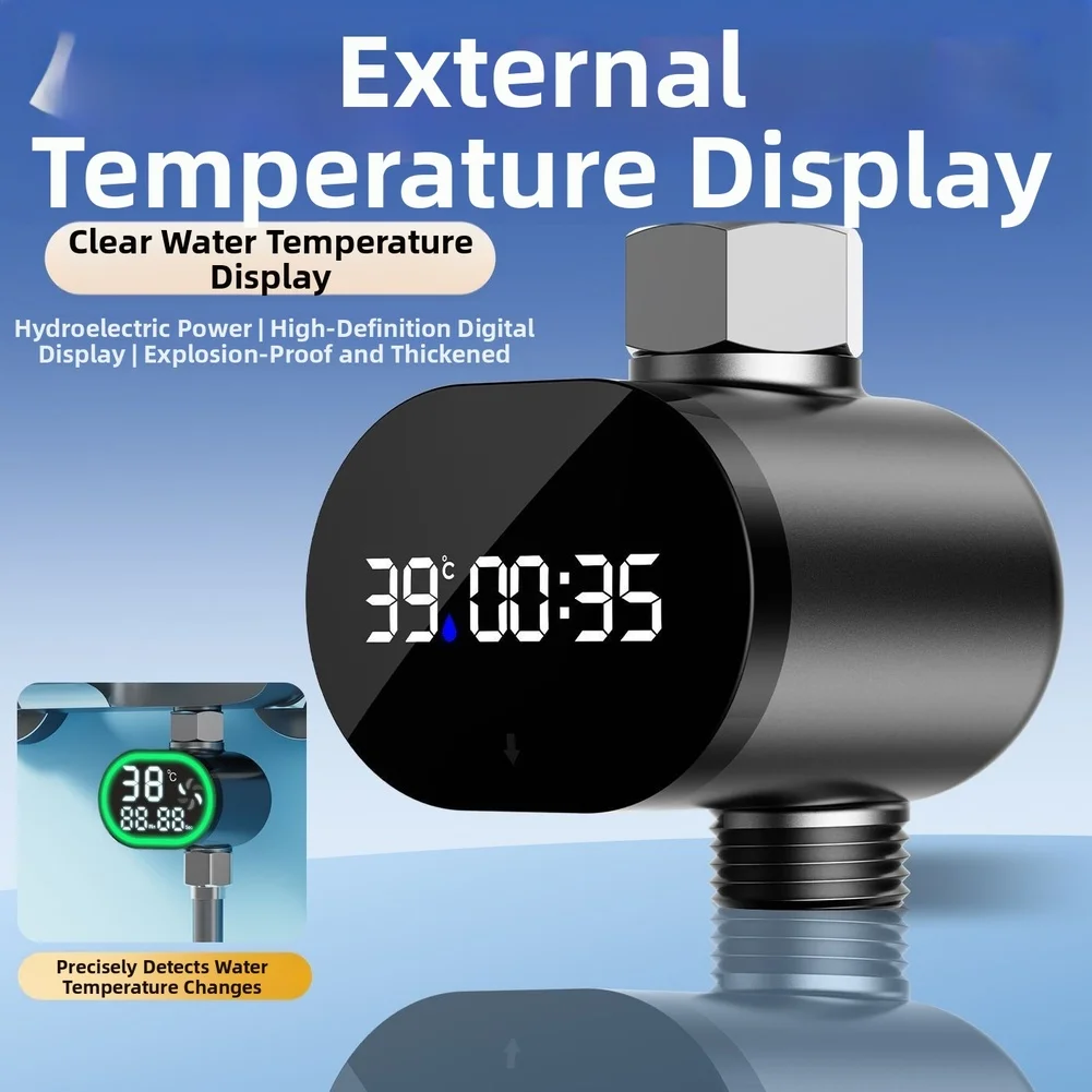 LED Digital Dusche Temperaturanzeige mit Wasserdurchfluss Stromerzeugung Home Wasser Dusche Thermometer Wasser genaue Messung Image