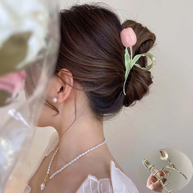 Neue Tulpe Haar Klaue Blume Gnade Hai Clip Kopfschmuck Vintage Pferdeschwanz Klaue Clip Trendy süße HAAR CLIP FÜR MÄDCHEN Haar Schmuck Image
