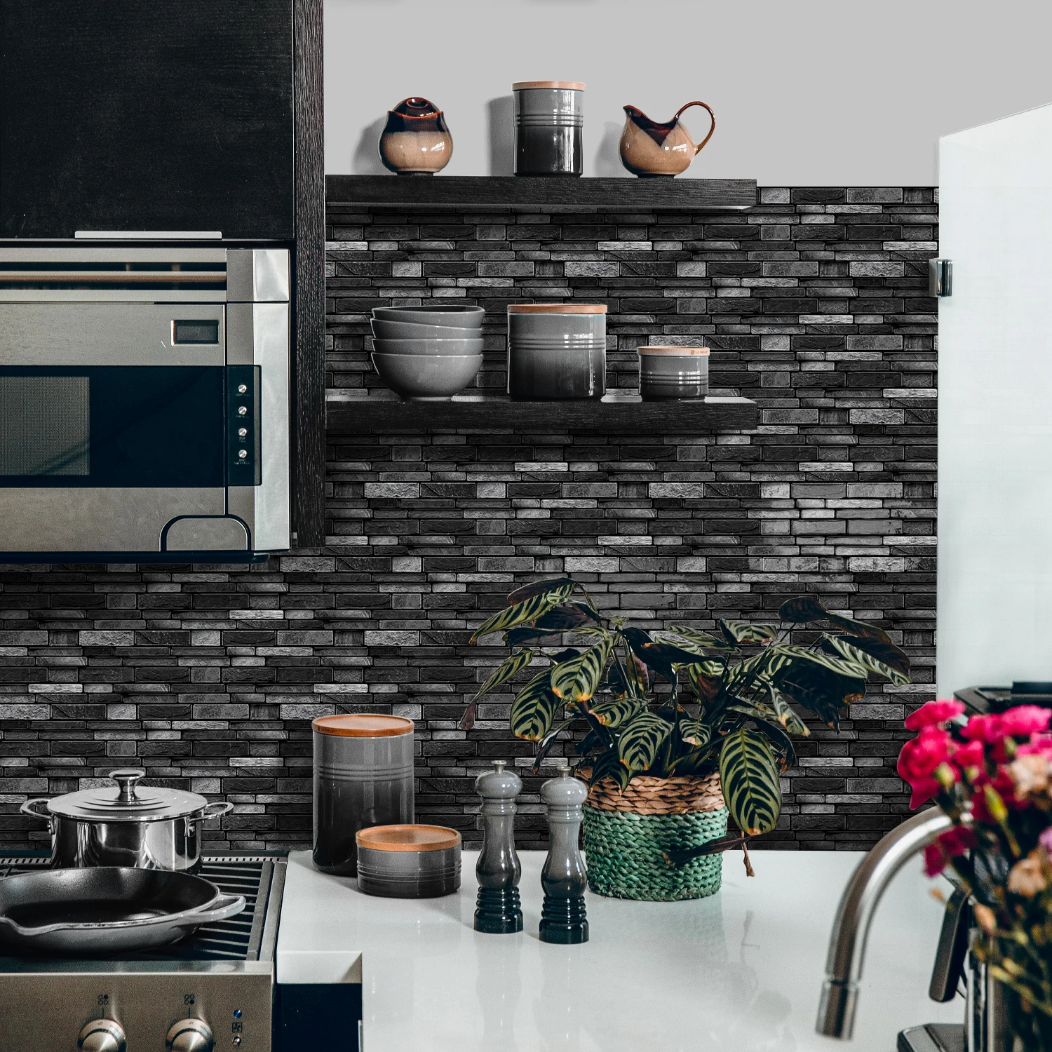 20 Stück 3D selbstklebende, wasserdichte, kratzfeste, ölbeständige, unregelmäßige Wandaufkleber, 12 x 24,6 cm Image