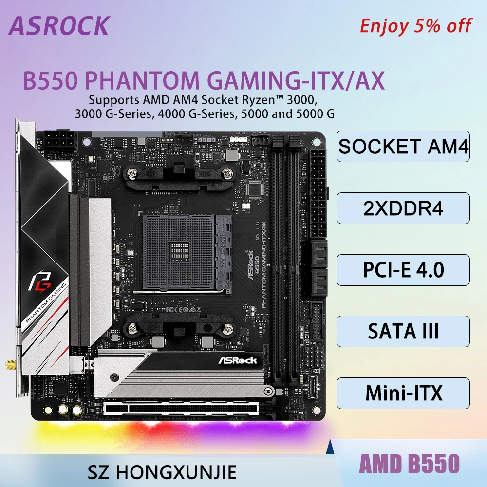 ASROCK B550 PHANTOM GAMING-ITX/AX B550 Motherboard AM4 Maden Posi Ram DDR4 CPU Unterstützung Ryzen 7 5700 x 9 5950X 7 5 5600X Mini-ITX Image