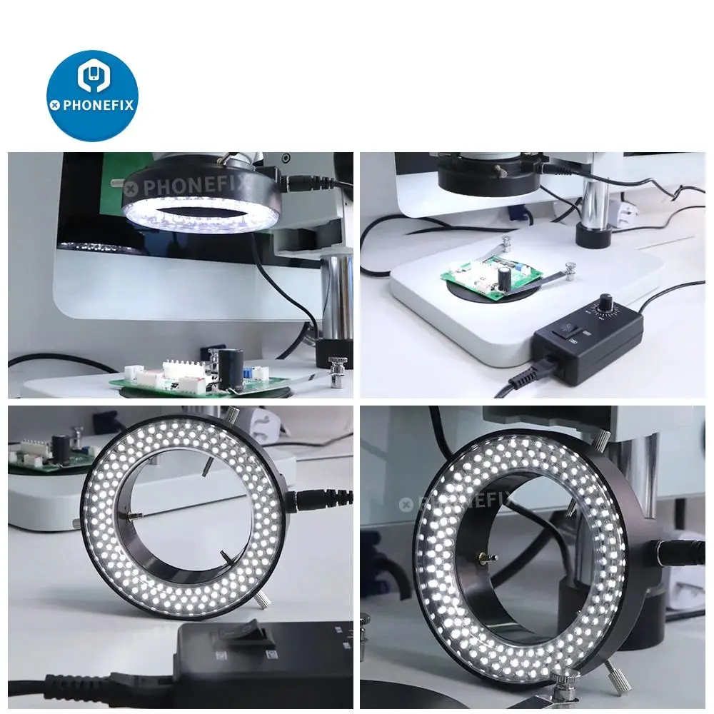 LED Ring Licht 1-100% Helligkeit Einstellbare Füllen Licht Für Trinokular Stereo Mikroskop Lupe Telefon Löten Reparatur Werkzeuge Image
