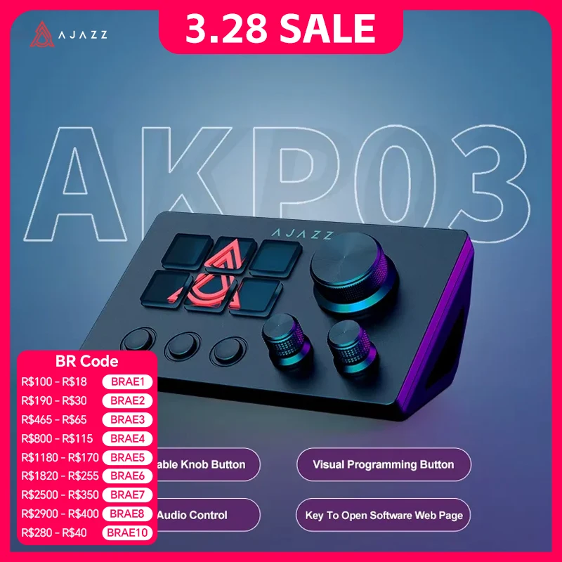 Ajazz AKP03E Programmierbare Makrotastatur, 12-Tasten, mechanische Gaming-Tastatur, Mini-Tastatur mit benutzerdefinierten Tasten für mehrere Szenarien Image
