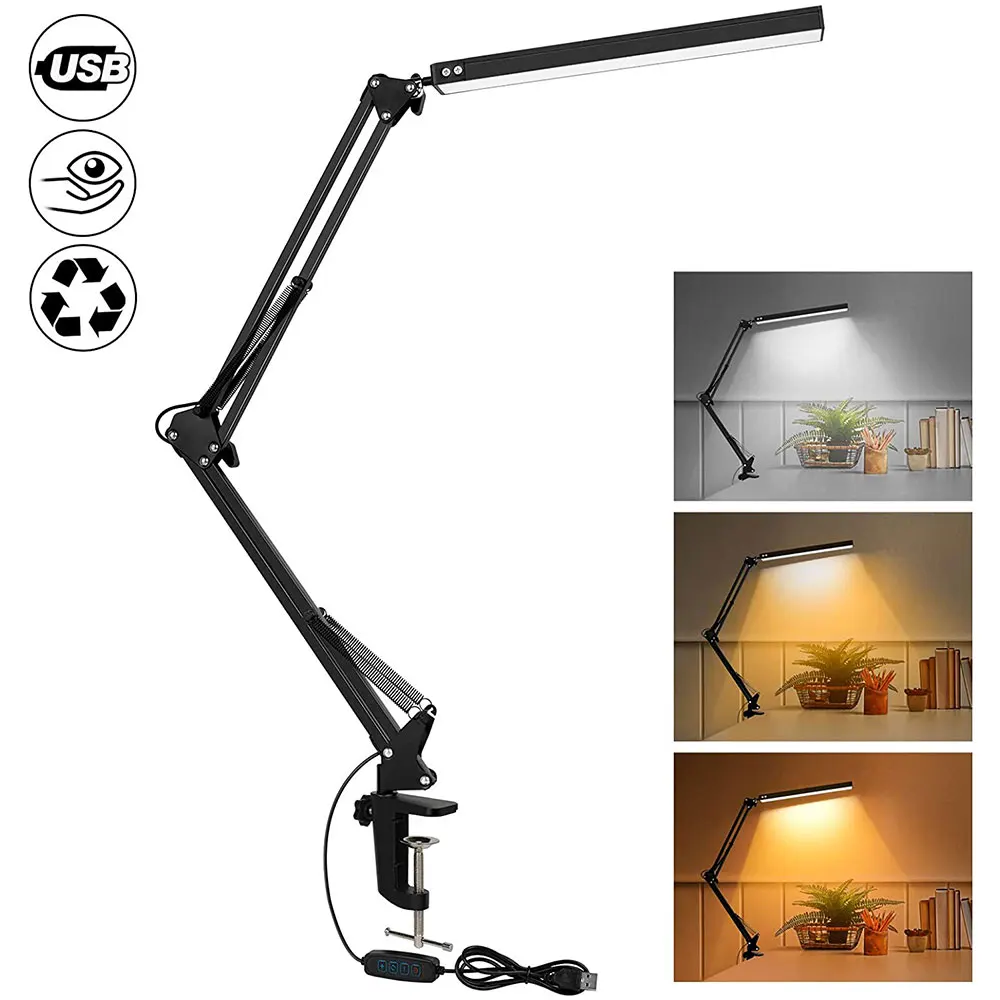 LED-Schreibtisch lampe mit Klemme, 10-W-Schwenkarm-Schreibtischlampe, augen pflegende dimmbare Schreibtisch leuchte mit 10 Helligkeits stufen, 3 Beleuchtungs modi