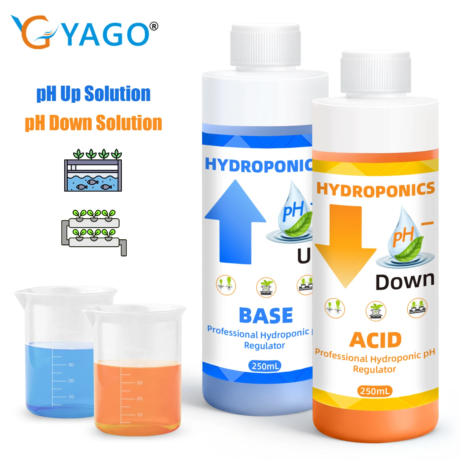 pH-Down-Up-Lösung, Hydrokultur-pH-Einsteller, pH-Regler für Pflanzen, pH-Steuerung, Säure und Basis für Hydrokultursysteme, Pflanzenwachstum Image