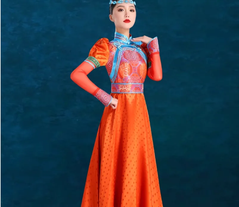 Mongolische ethnische Minderheit, Tanzaufführung, Fotografie-Etikette, Hochzeitskleid Image