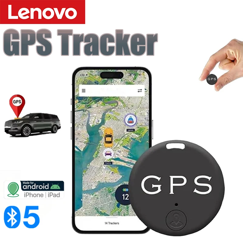 Lenovo GPS-Tracker, Bluetooth 5.0, Anti-Verlust-Gerät, Mini-Tracker für Haustiere, ältere Menschen, Kinder, Taschen, Geldbörsen, Auto-Tracking für iOS und Android, Smart Finder Locator Image