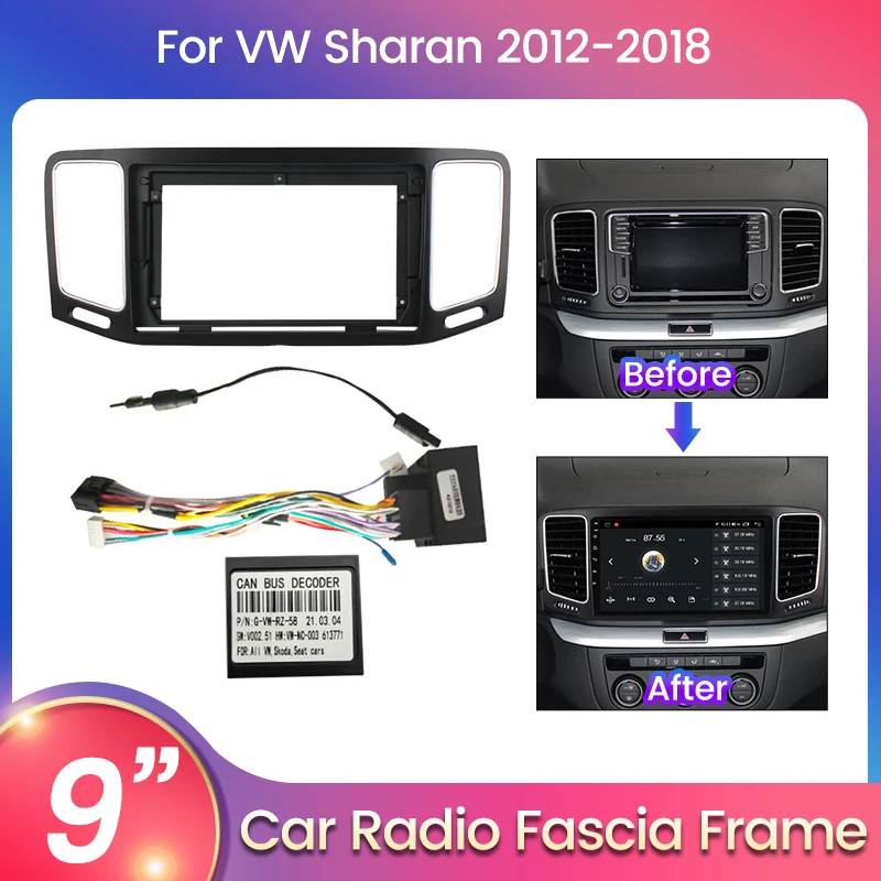 Autoradio-Gesichtsrahmen für Volkswagen VW Sharan 2012–2018 mit Verkabelungskabelbaum-Anschluss, Auto-Multimedia-Host-Rahmen Image