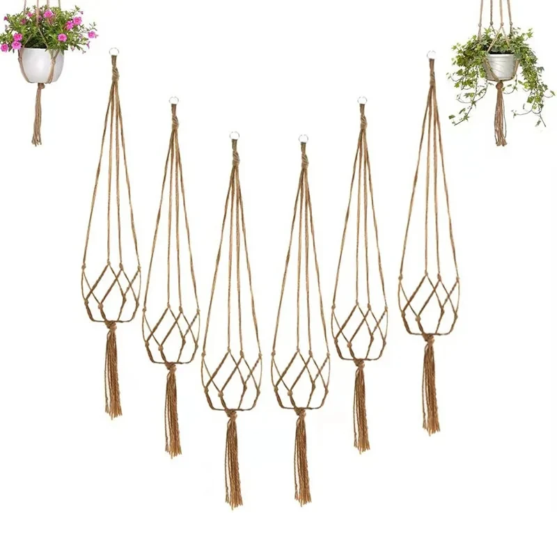 Handgemachte Makramee Hanf Seil Pflanze Kleiderbügel Korb gewebte hängende Blumentopf Wand hängen Pflanzer Topf für Hausgarten Dekoration Image