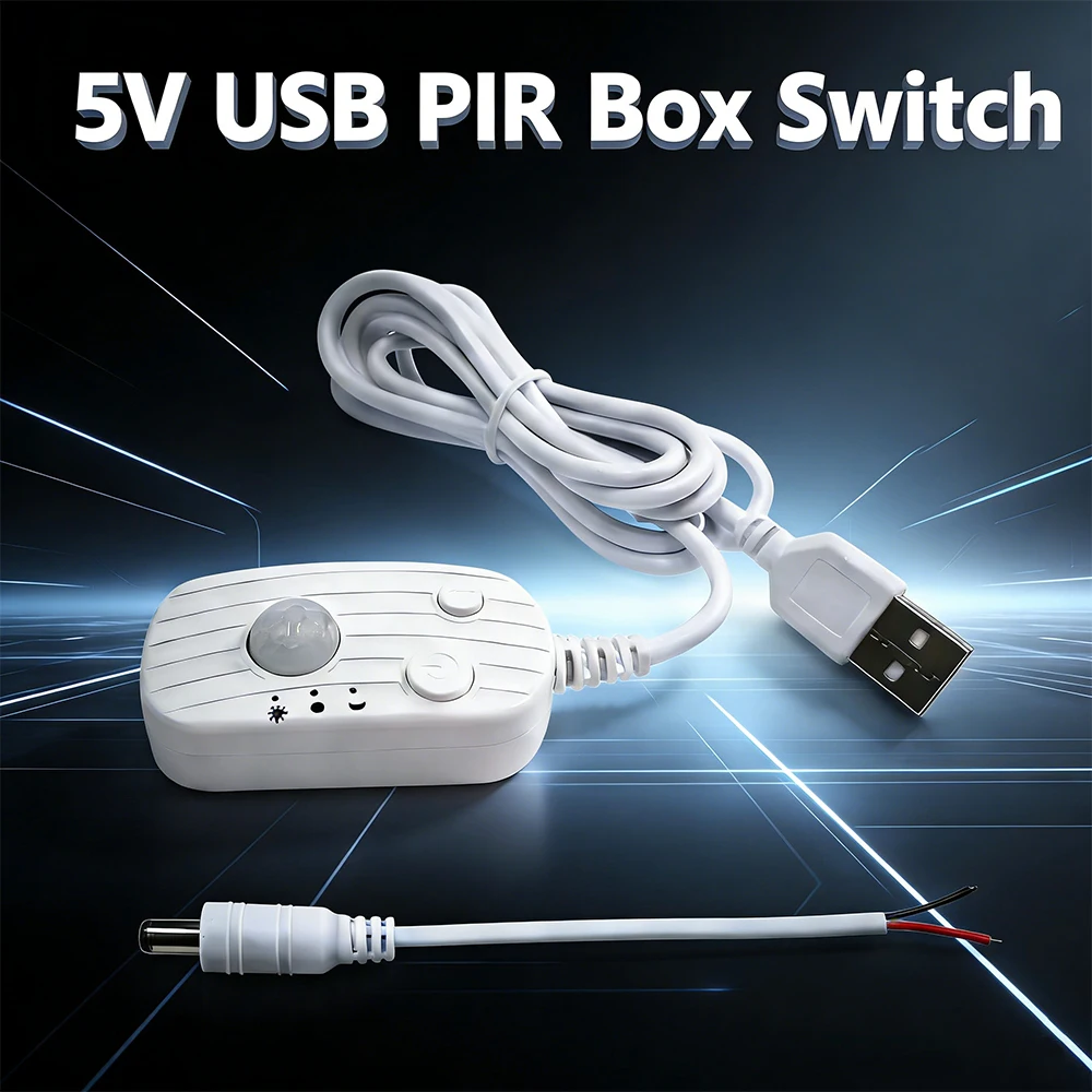 5V Dimmer/USB PIR-Bewegungssensor-Box für USB-Schnittstelle, Streifenlicht, intelligente automatische Bewegungserkennung für Treppen, Schrank, Küche Image