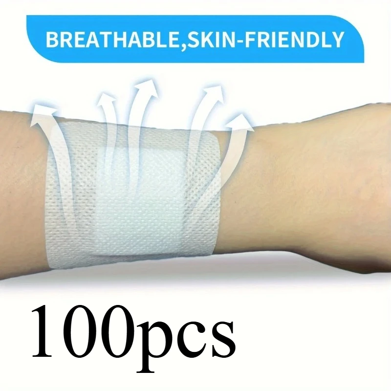 100 Stück atmungsaktive, selbstklebende Mullpads – latexfreie Wundverbände mit weichen Kanten, dehnbare Bandagen für Schnittwunden, Verbrennungen Image