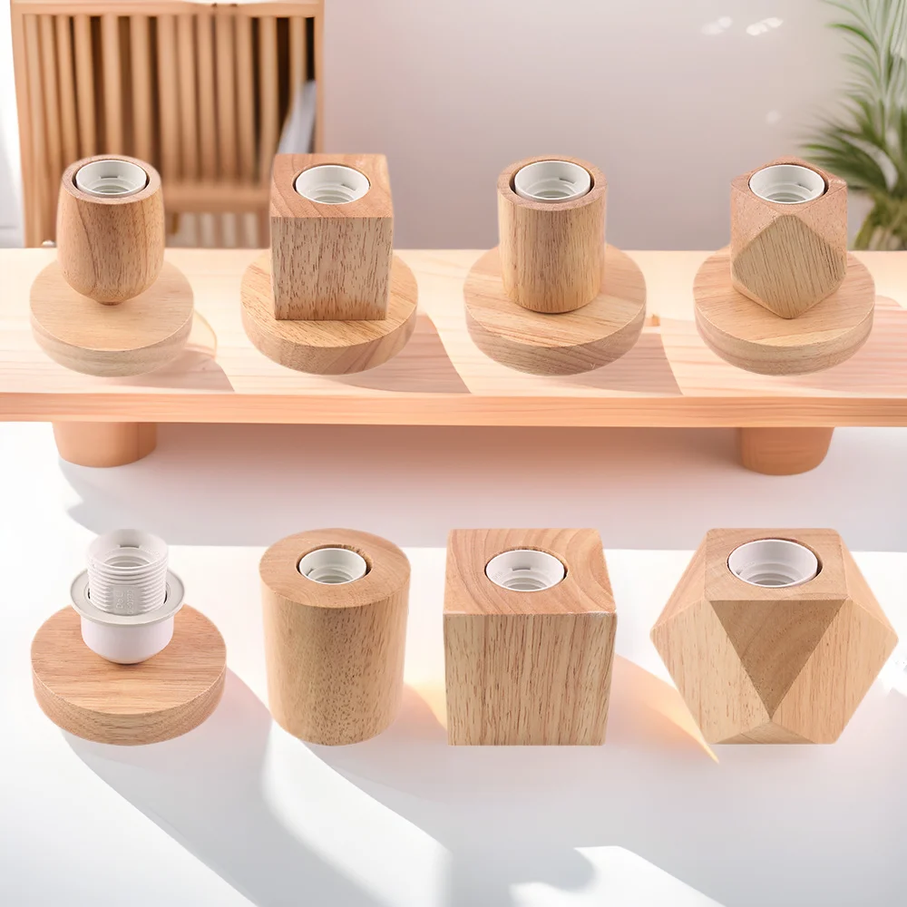 Retro Holz Tischlampe E27 Fassung Vintage Schreibtischlampe Basishalter EU Stecker Nachttischlampe Dekoration Holzsockel Tischleuchte 220V 110V