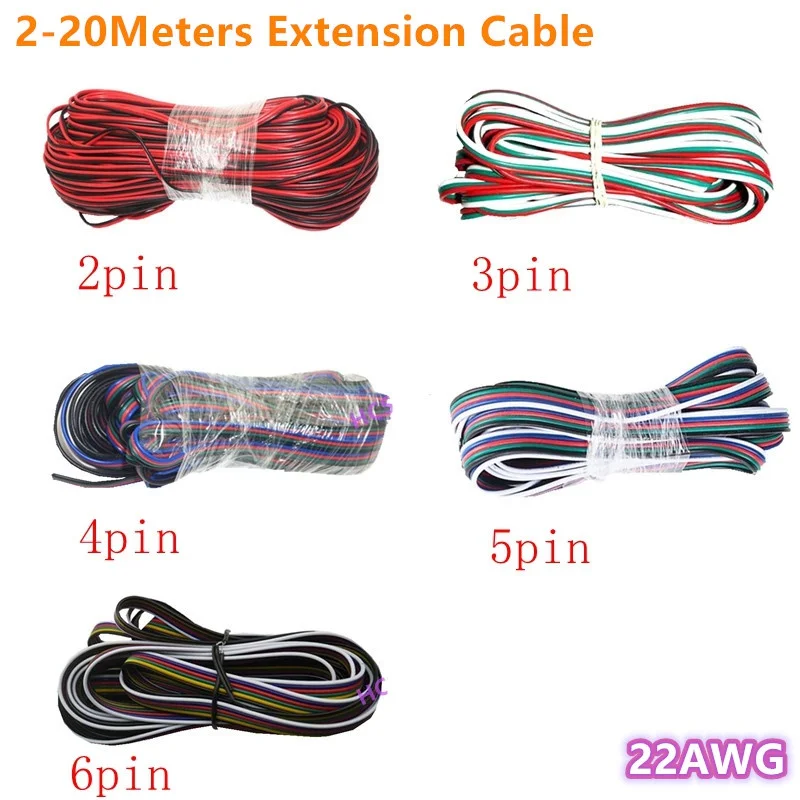 5m-100m 22awg 2pin 3pin 4pin 5pin 6pin Verlängerung Elektrische Draht 5050 3528 RGB RGBW RGBWW RGBCCT LED Streifen Verlängern Kabel Stecker Image
