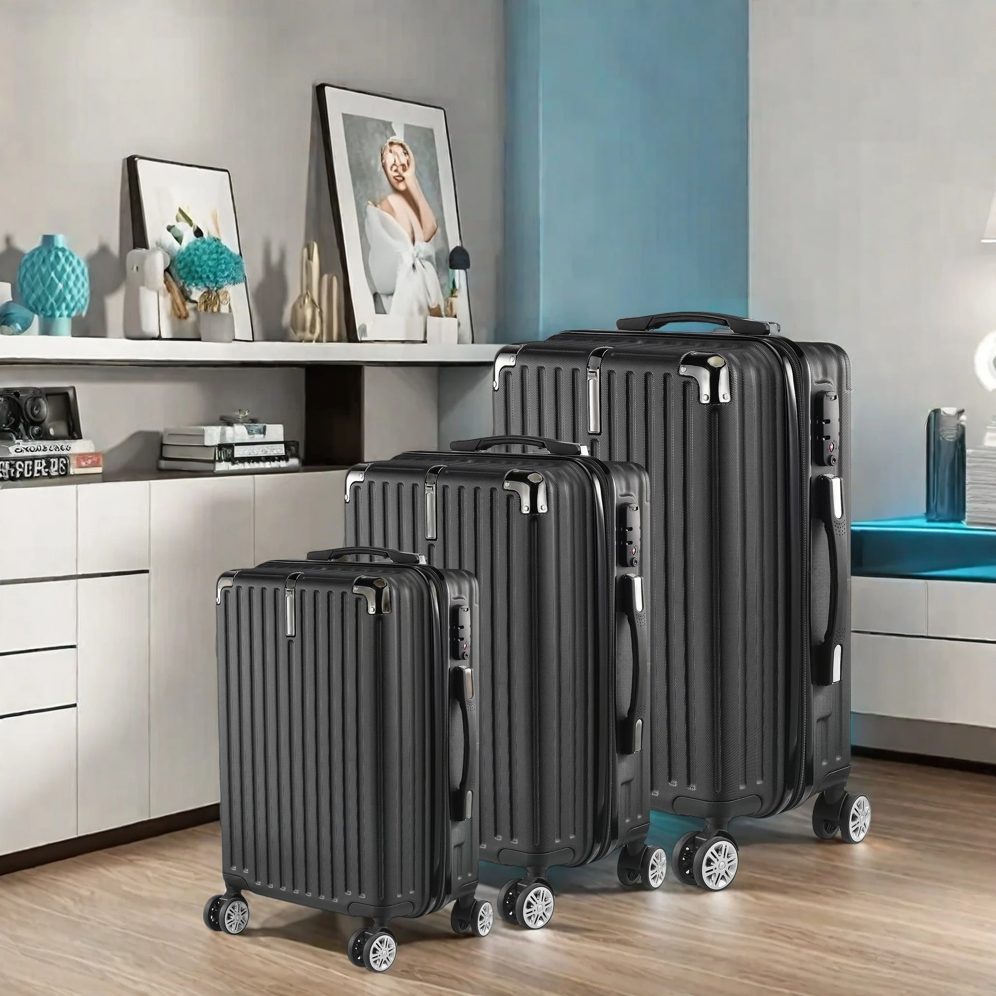 Anajqaqia 3 Gepäckset, erweiterbares ABS, leichtes und langlebiges Kofferset mit 4 Rädern 360 ° und TSA-Schloss, 20/24/28 Zoll Image