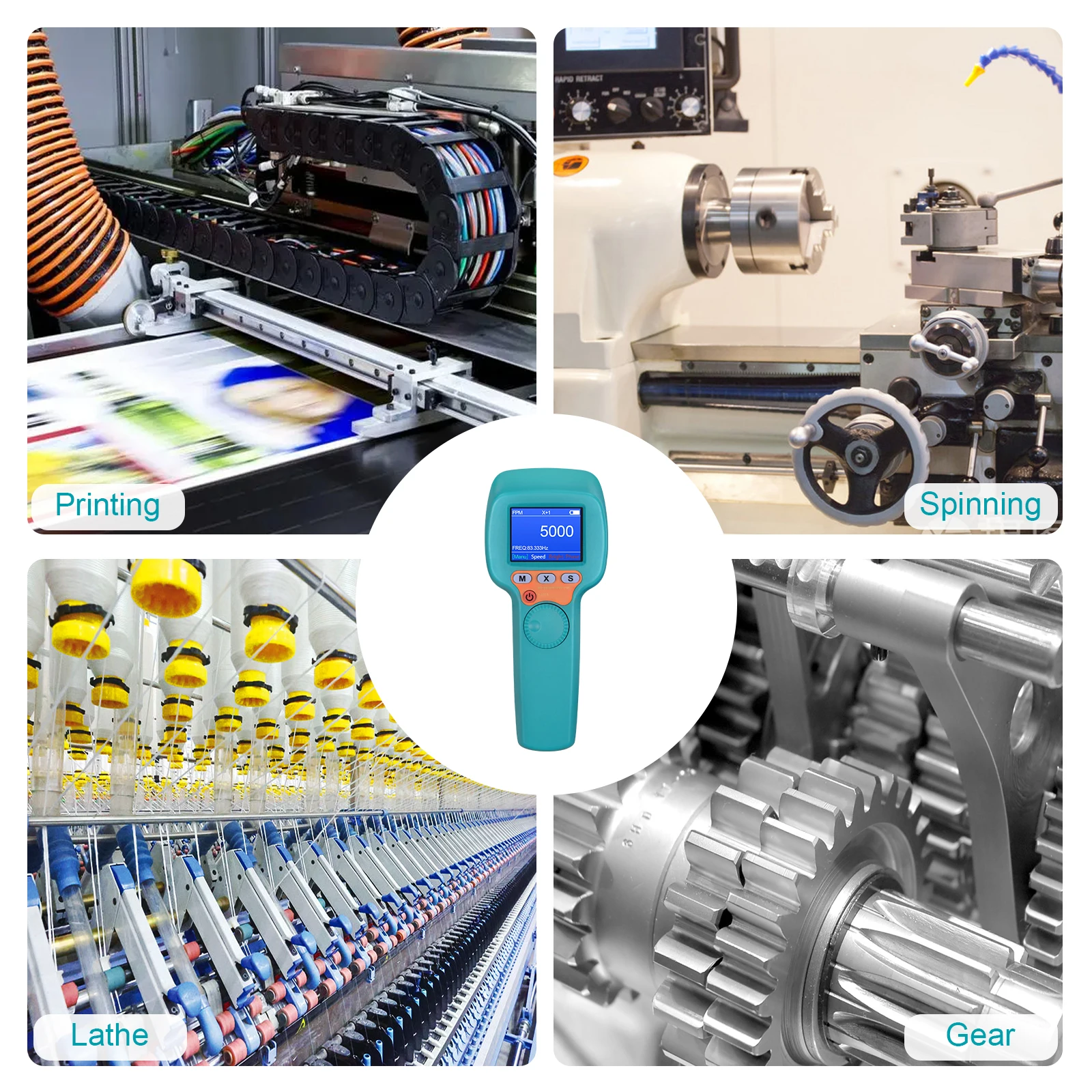 DT100B LED Digital-Stroboskop, 60-999.999 U/min Drehzahlmesser, Berührungsloser Geschwindigkeitstester für Motor, Lüfter, Pumpe, 1500 Lux Image