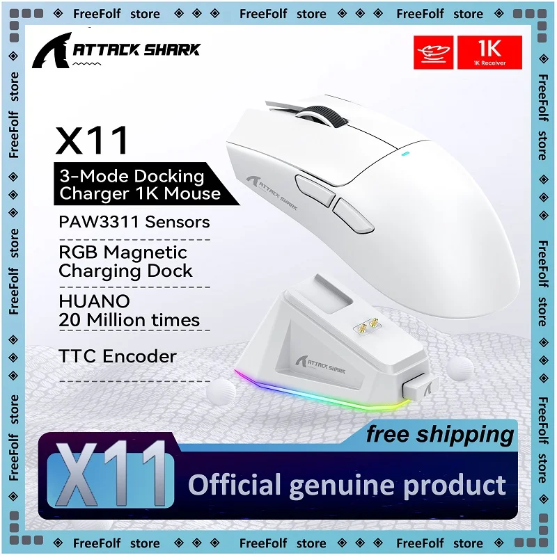 Attack Shark X11 X11SE Kabellose Gaming-Maus, 3 Modi, PAW3311, 22000 DPI, 400 IPS, PC-Gaming-Maus Image