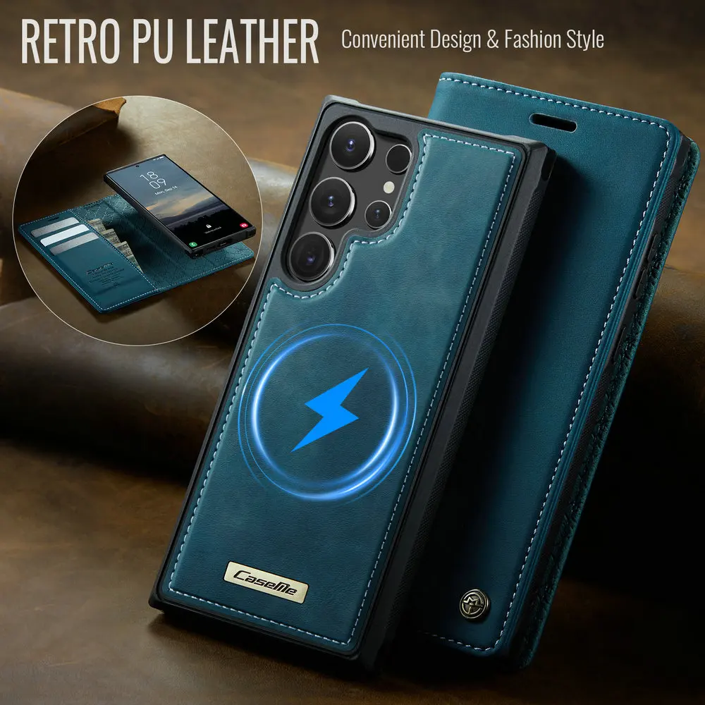 S26 S25 Ultra S24 S23 S21 S20 FE 5G Magsafe Hülle 2-in-1 Leder-Buchhülle für Samsung Galaxy S25 Edge S26 S 25 Plus Magnet-Cover Image