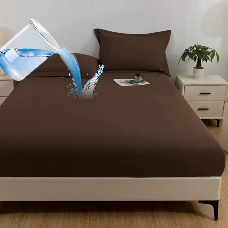 Wasserdichtes Bettlaken, weich, bequem, einfarbig, Spannbettlaken mit elastischem Einzel-/Queen-/King-Drape-Housse, 160 x 200 Bettwäsche Image