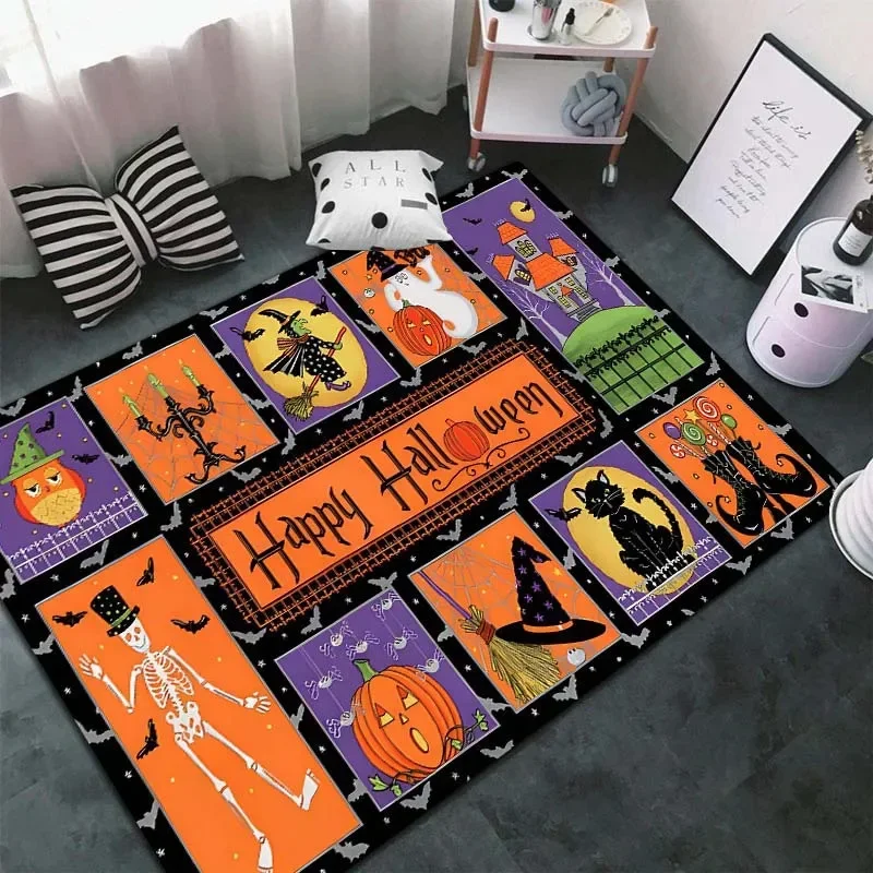 Halloween Teppich für Wohnzimmer gruselige Hexe Kürbis Dekor Sofa Tisch großflächigen Teppich Schlafzimmer Nachttisch Boden matte rutsch feste Fuß matte Image