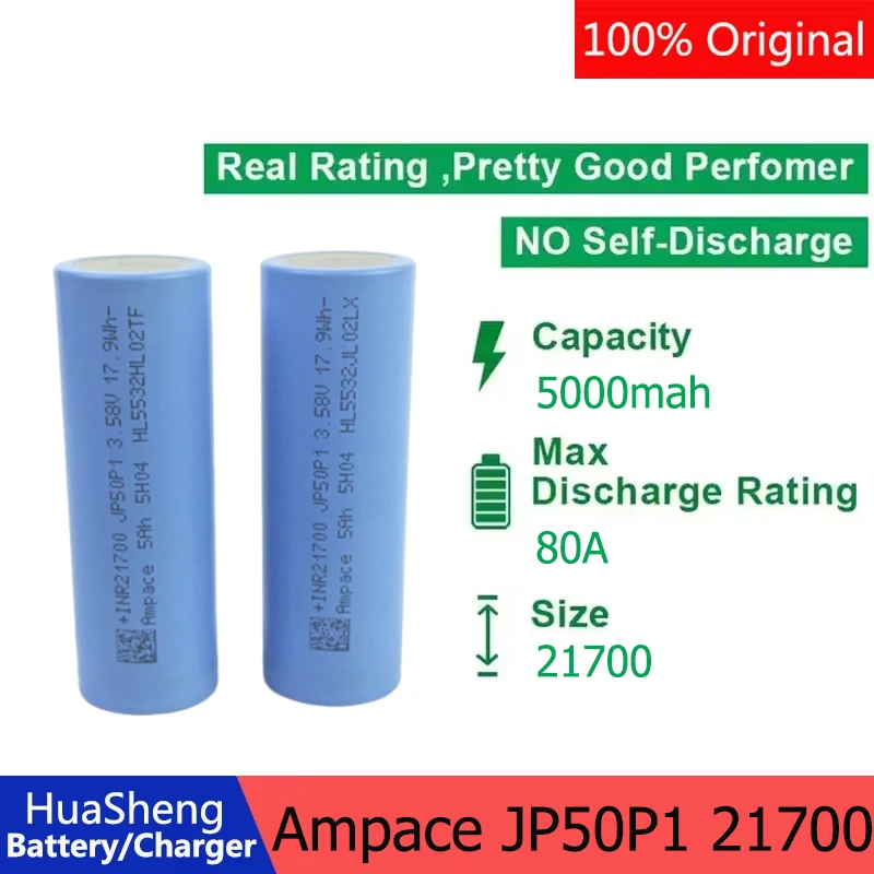 Vorverkauf 100% Original Schnellladende Ampace JP50 3,58V 21700 5000mAh 80A Lithium-Ionen-Batterie für Taschenlampen und Elektrospielzeug Image