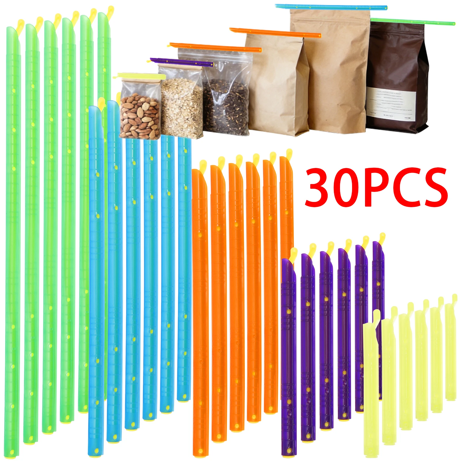 25/30 Stück Beutelklammern, Lebensmittel-Snack-Beutel-Verschlussklammern, Lebensmittelbehälter-Verschlussklammern aus Kunststoff, Frischhalteklammern Image