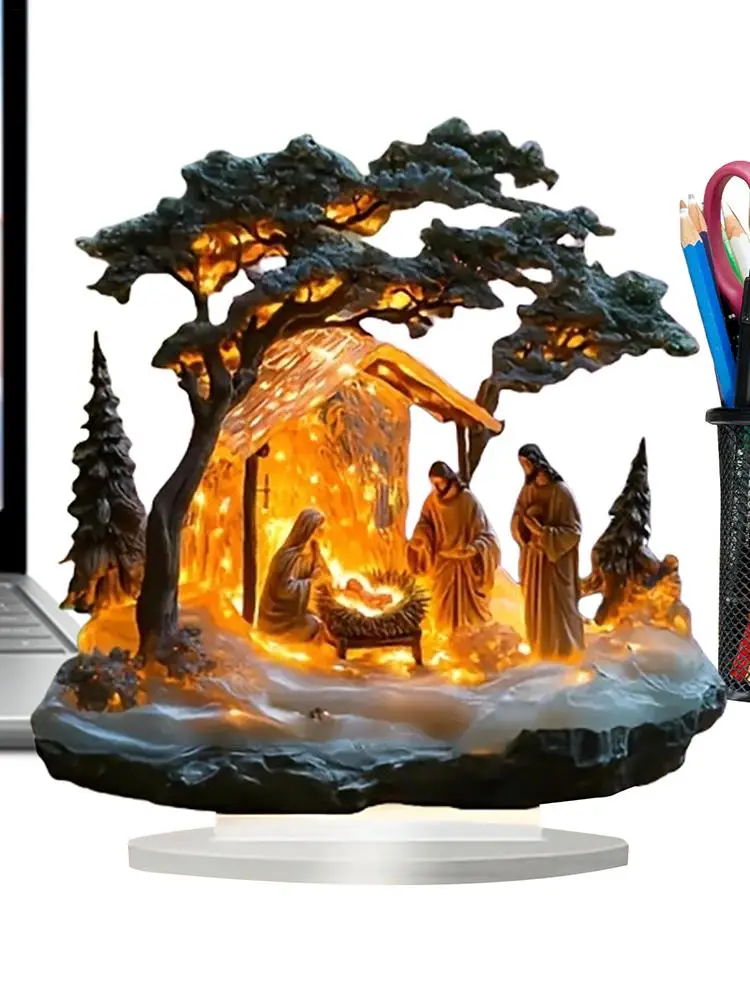 2D Kreative Jesus Festival Szene Acryl Statue Geburt Szene Christian Home Dekorationen Desktop Ornament Festliches Geschenk Image