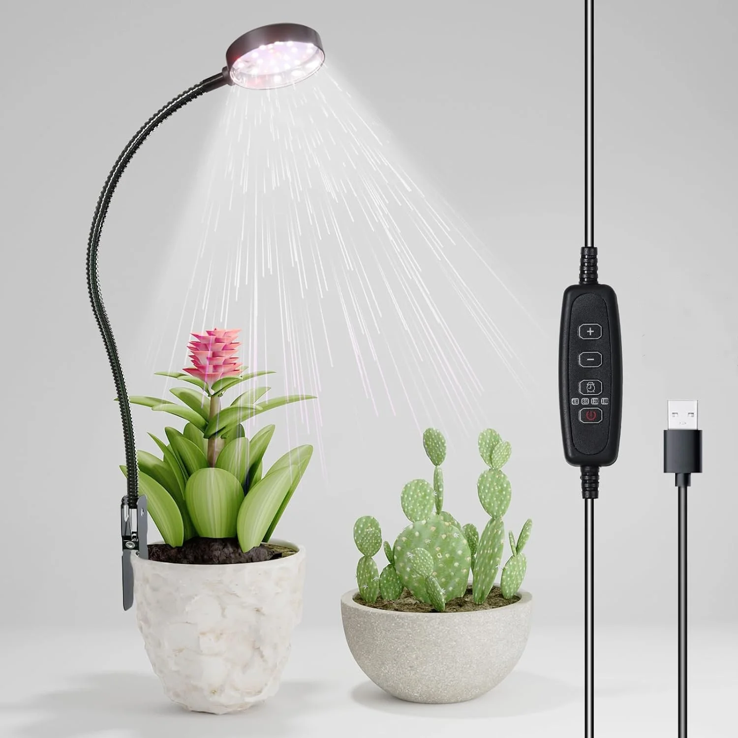 USB LED Pflanzenlampe 6000K Vollspektrum Topfpflanzenleuchte 5V Schwanenhals-Clip-Pflanzenlampe mit dimmbarer Auto-Ein/Aus-Funktion 4/8/12/18 Stunden