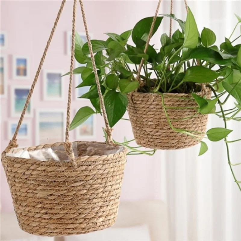 Garten Hängen Pflanzer Makramee Pflanzen Lagerung Korb Jute Seil Gewebt Indoor Outdoor Blumentopf Halter Pflanzen Kleiderbügel Wohnkultur Image