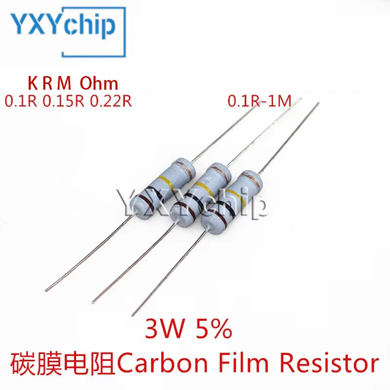 10 Stück 3 W Kohlefilm 0,1 0,12 0,15 0,18 0,22 0,25 0,27 0,33 0,39 Ohm R-Metalloxidfilmwiderstand 5 % 100 K 510 K 820 K 6,8 M 0,1 R-10 M Image