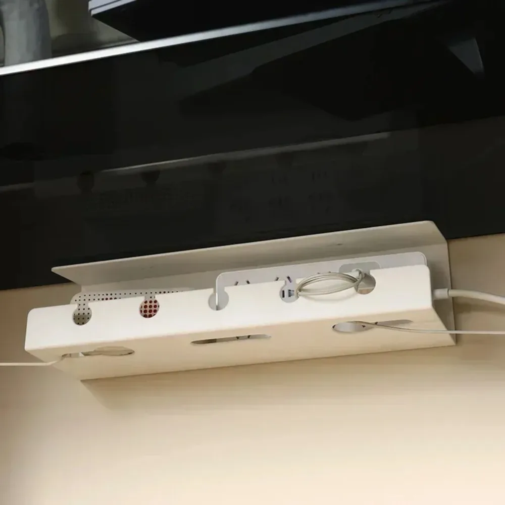 Kabelmanagement unter dem Schreibtisch, Kabelkanal unter dem Schreibtisch mit Klemme, Steckdosenleiste, Kabelhalter, ohne Bohren, robust, geräumig Image