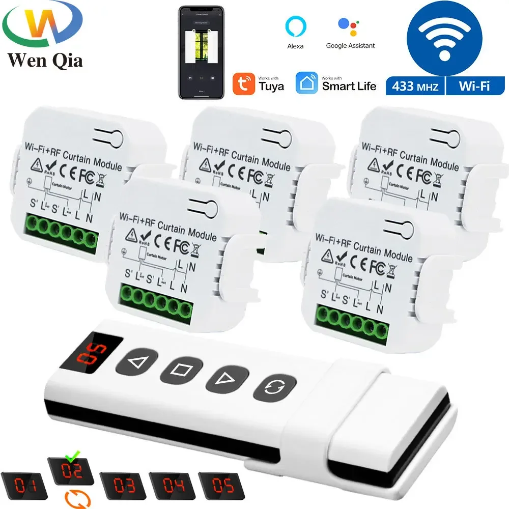 Smart WiFi RF Vorhang Schalter Modul Drahtlose 433 MHz 5 in 1 Fernbedienung, 110 V 220 V 240 V für Rollladen Garage Tuya Alexa Image