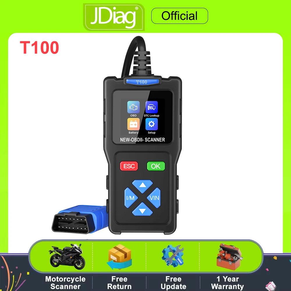 2026 JDiag T100 Autoscanner, OBD2-Codeleser, Fehler, Digitalanzeige, Kfz-Diagnosetools, Motoranalysator, I/M-fertiger Tester Image