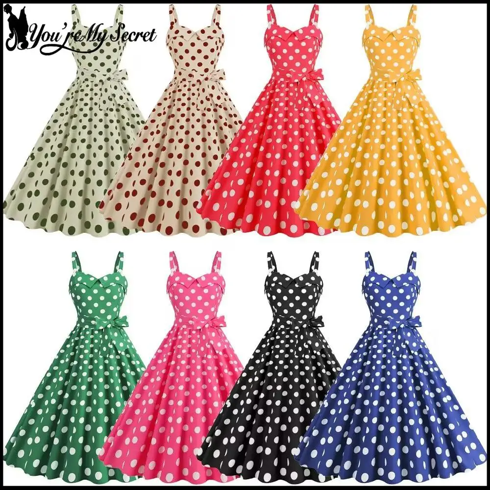 Vintage klassisches Polo Dot bedrucktes Kleid Damen Sexy Sling Strap Wrap Brustkleid Valentinstag Streetwear Frühling Sommer Image