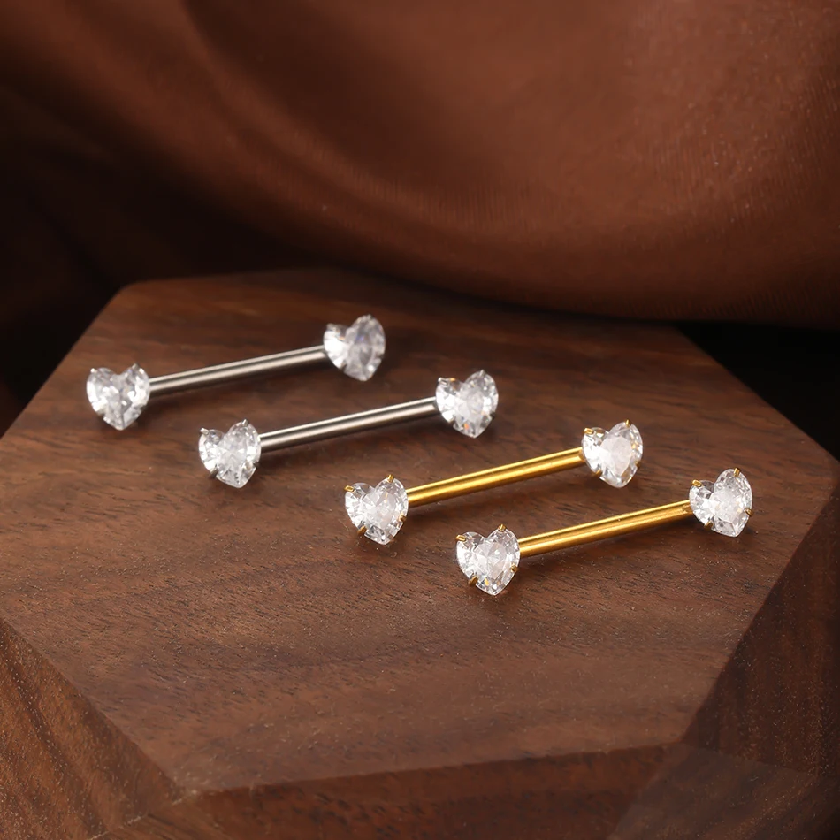 1PC Titan Doppel Herz Zirkon Nippel Ringe 14G Zunge Barbell Nippel Schild Piercing Mamilo Sexy Frauen Schmuck Image