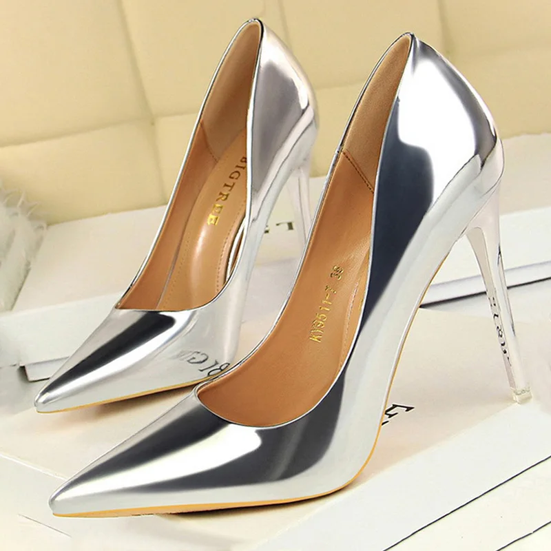 BIGTREE Schuhe Frau Pumpen Patent Leder High Heels Schuhe Frauen Grundlegende Pumpe Hochzeit Schuhe Weibliche Stiletto Frauen Ferse Plus Größe 43