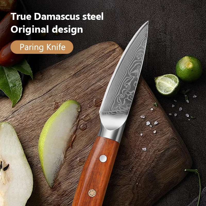 3,5 Zoll Schälmesser 67-lagiges Kirschmesser aus Damaststahl Premium-Kochmesser für die Küche Scharfes Obst- und Gemüsemesser Küchenkochutensilien Image