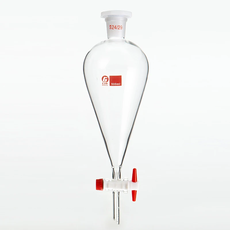 1 Stück 30 ml bis 1000 ml birnenförmiger, klarer und dicker Scheidetrichter mit PTFE-Kolben für Laborexperimente Image