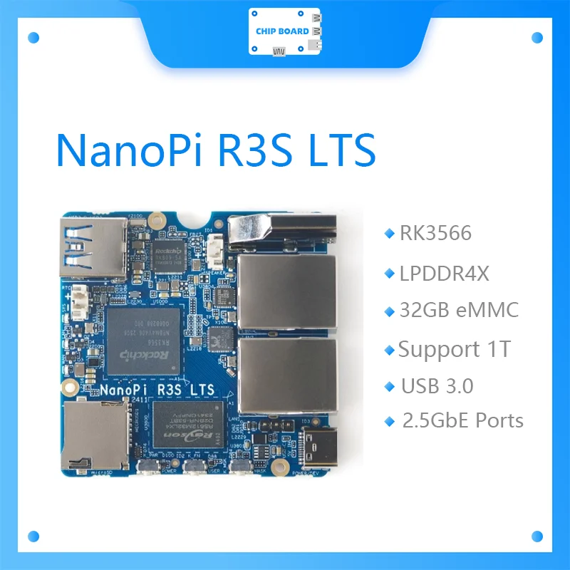 NanoPi R3S LTS Advanced RK3566 Mini-Computer mit zwei 2,5-GbE-Anschlüssen, 32 GB eMMC CNC-Aluminiumgehäuse, Linux IoT-Router Image