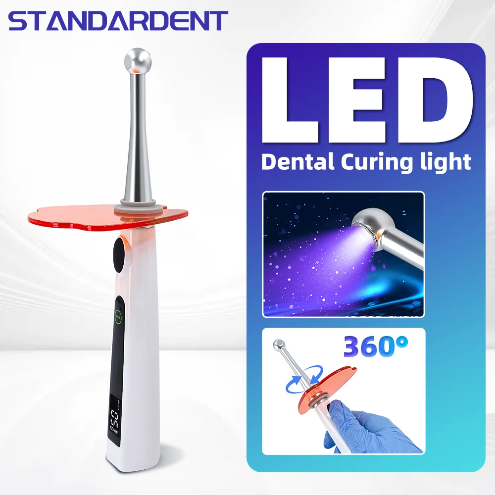 Dental Aushärtung LED Lampe 800-2400 mw/cm2 Drahtlose 1 Sekunde Heilung Licht Zahnmedizin Ausrüstung Metall Kopf 360 ° Rotierende Laborwerkzeuge Image