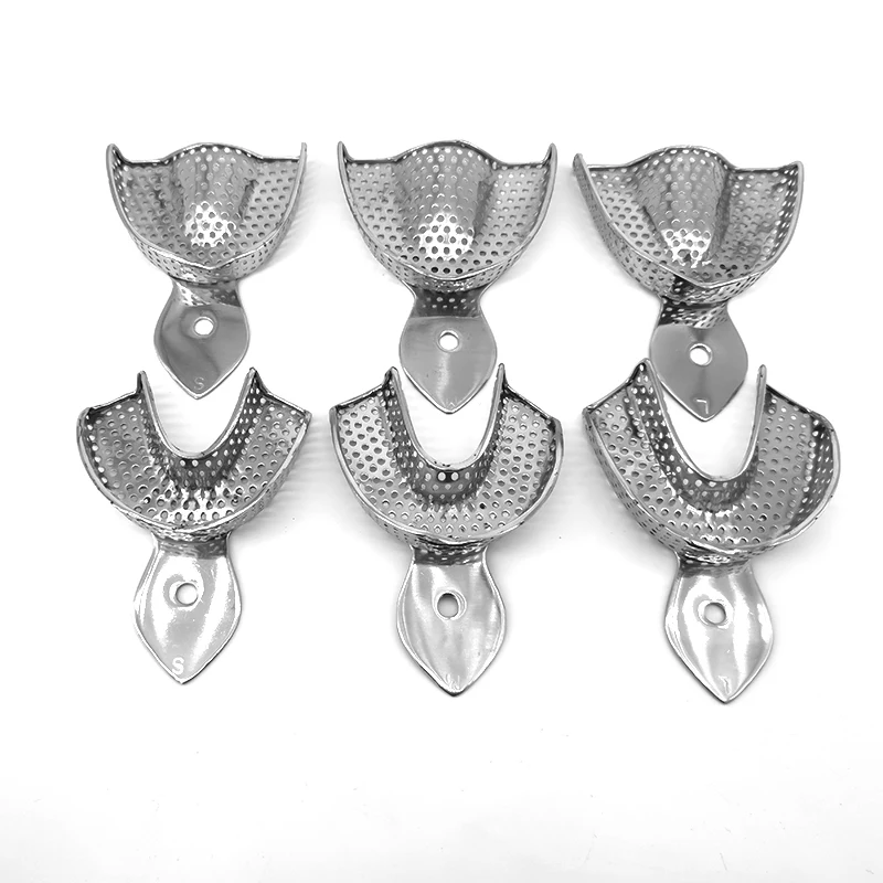 6 Stück Zahnärztliche Abdrucklöffel aus Edelstahl, Obere und Untere Autoklavierbare Zahnabdrucklöffel, Zahnhalter, Laborausrüstung, Dentalwerkzeug Image