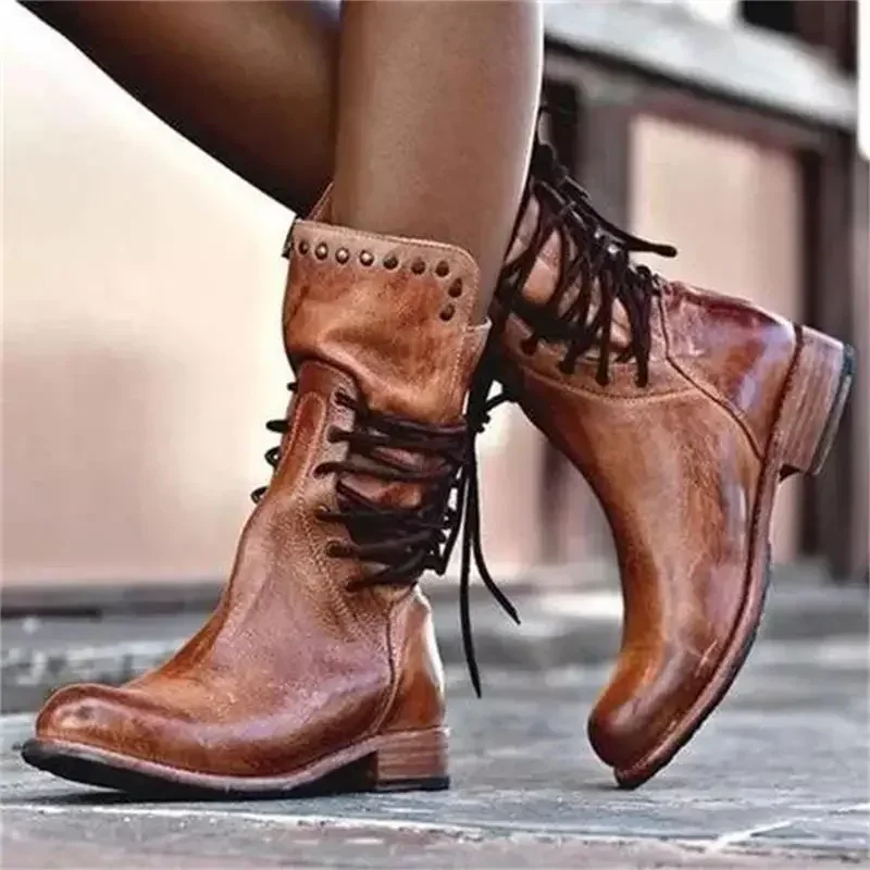 Frauen Retro Knöchel Neue Mode Motorrad Stiefeletten Frauen Herbst Winter Mode frauen Stiefel Pu Leder Schuhe Große Größe 35-43