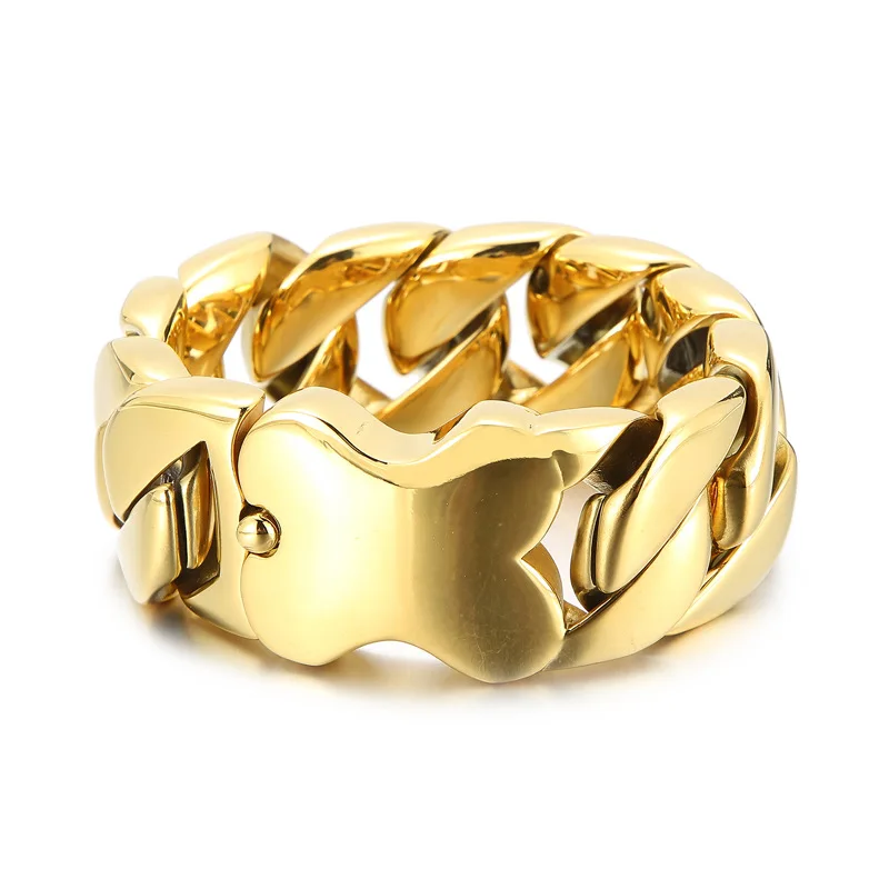 31mm Heavy Punk 18K Gold Farbe Kubanischen Panzerkette Armband Männer Frauen Hiphop Rock Schwarz Edelstahl Biker Bike armreif Schmuck