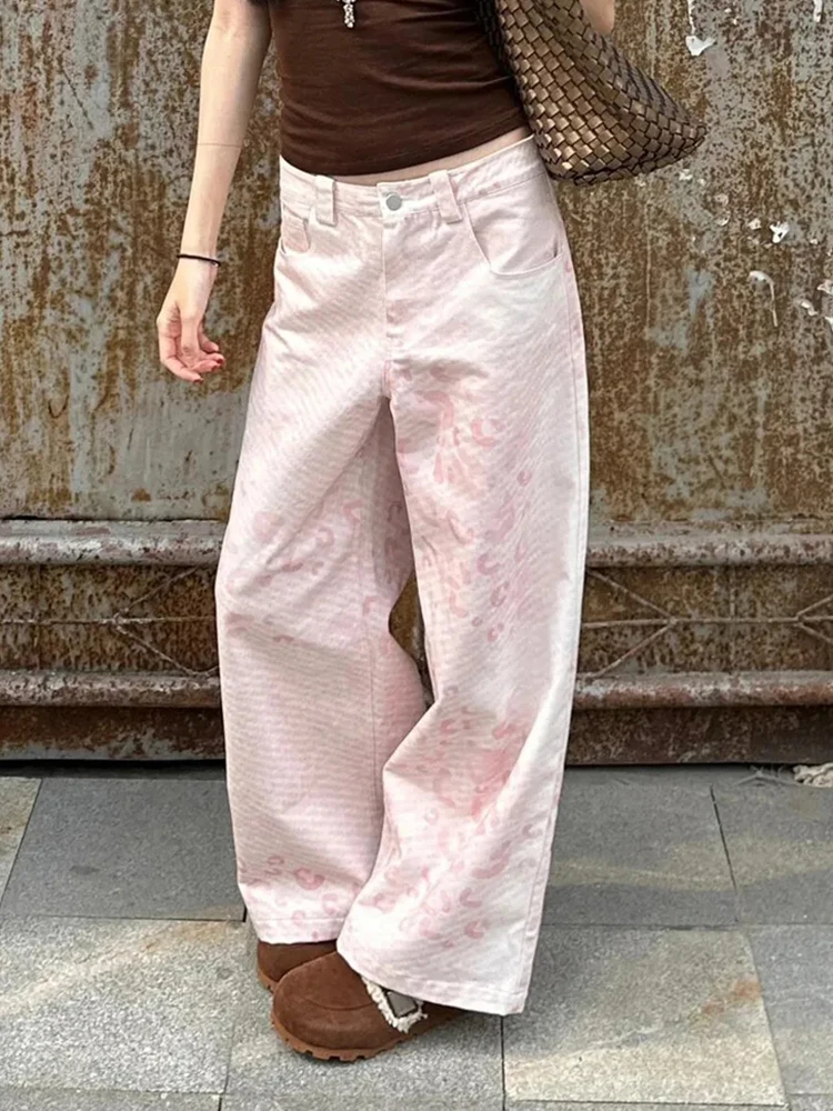 Jmprs Vintage Print Y2K Rosa Hose Frauen Streetwear Lose Hohe Taille Retro Hosen Amerikanischen Casual Harajuku Hip Hop Bf Hosen Neue