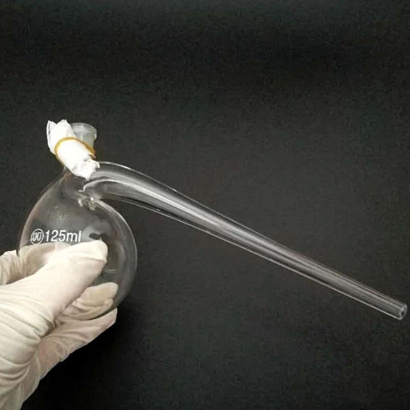 1 Teile/los 125 ml/250 ml/500 ml/1000 ml Labor Glas Retort Flasche, Retorte Flasche mit Gebogenem Hals Image