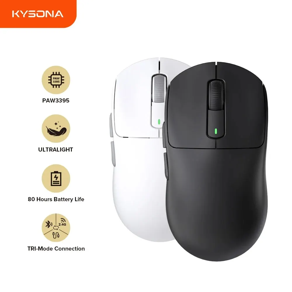 Kysona m600 paw3395 drahtlose Bluetooth-Gaming-Esport-Maus 55g 26000dpi 6 Tasten optische pam3395 Computer mäuse für Laptop-PC Image