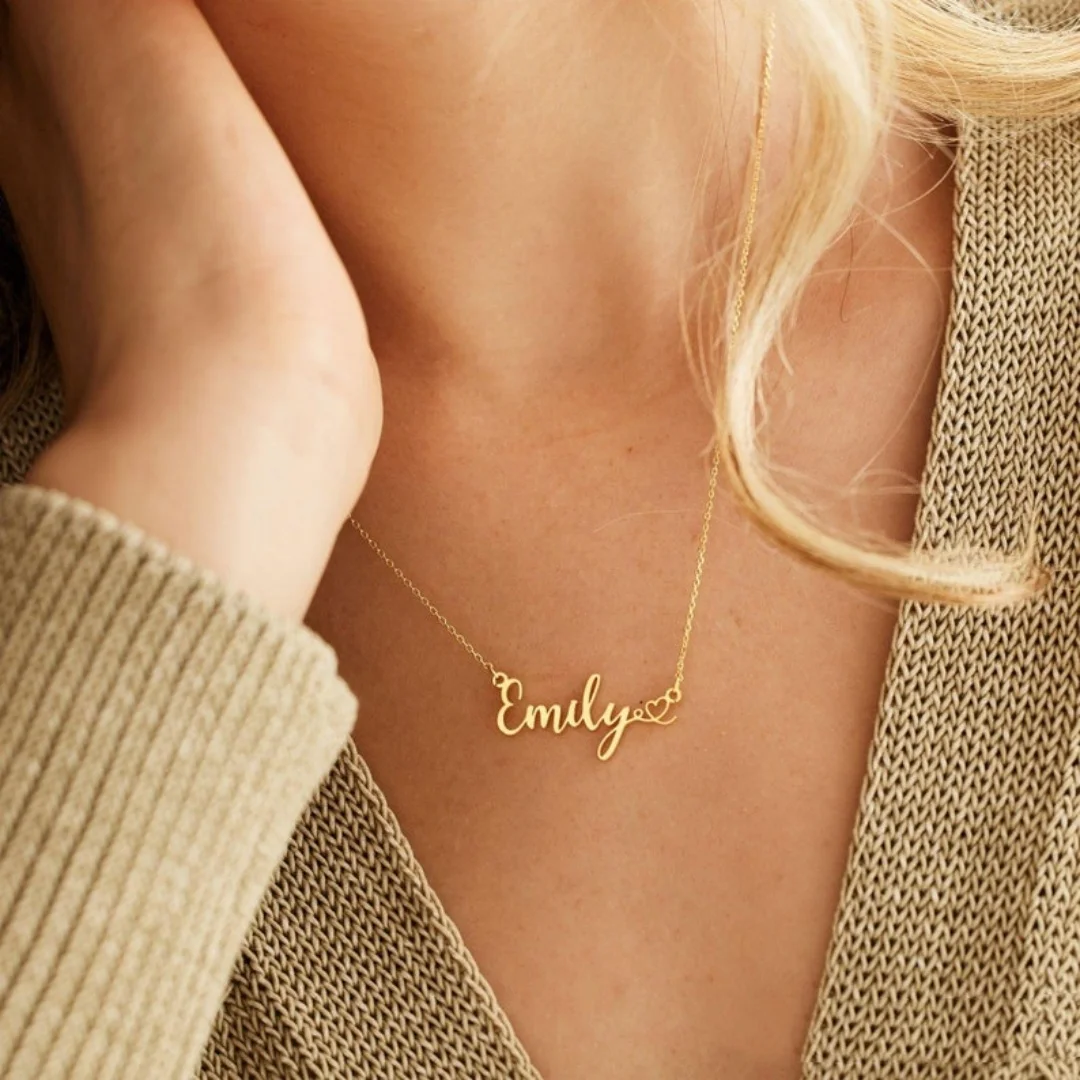 Collier avec nom personnalisé avec coeur, collier avec nom en or, bijoux avec nom personnalisé, cadeau de réception-cadeau pour bébé, cadeau d