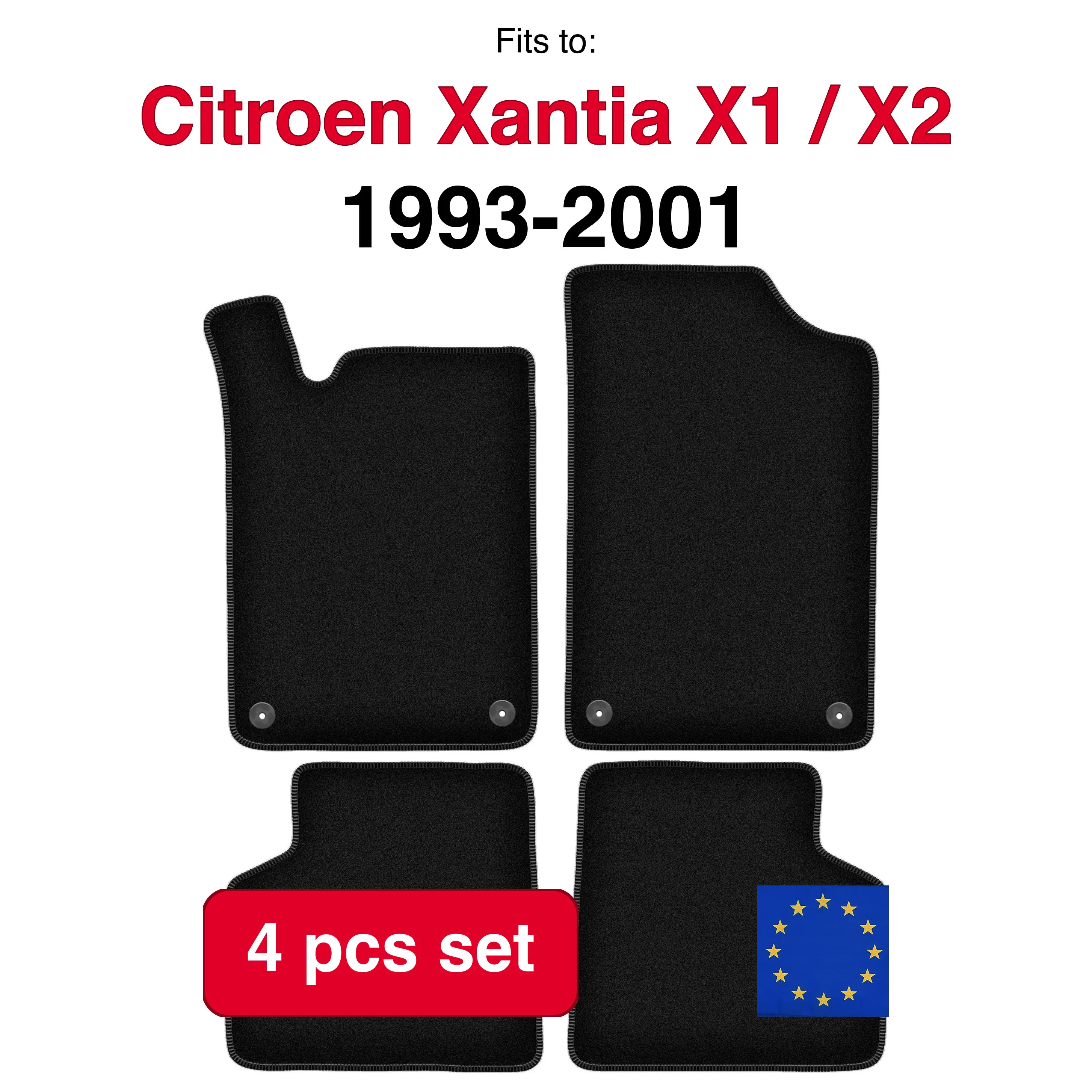 Ensemble de tapis en velours pour Citroen Xantia X1 / X2 Break Estate Liftback (1993-2001) - Noir (4 pièces) - Ensemble de tapis de voiture sur mesure