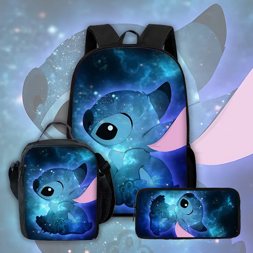Sac à dos d'école pour enfants avec motif de monstre bleu de dessin animé, avec sacs à déjeuner, trousses à crayons, sacs d'école pour garçons et filles, meilleur cadeau S-StitchS