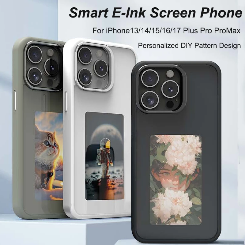Coque de téléphone AI avec fonction NFC pour iPhone 17 16 15 14 13 Pro Max, écran E-Ink DIY, affichage E-Ink de luxe, coque de téléphone personnalisée